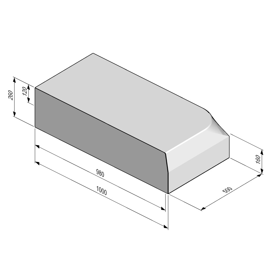 Right Hand Drop Kerb 1000x260, Entry Kerb Sloped - Hardscape