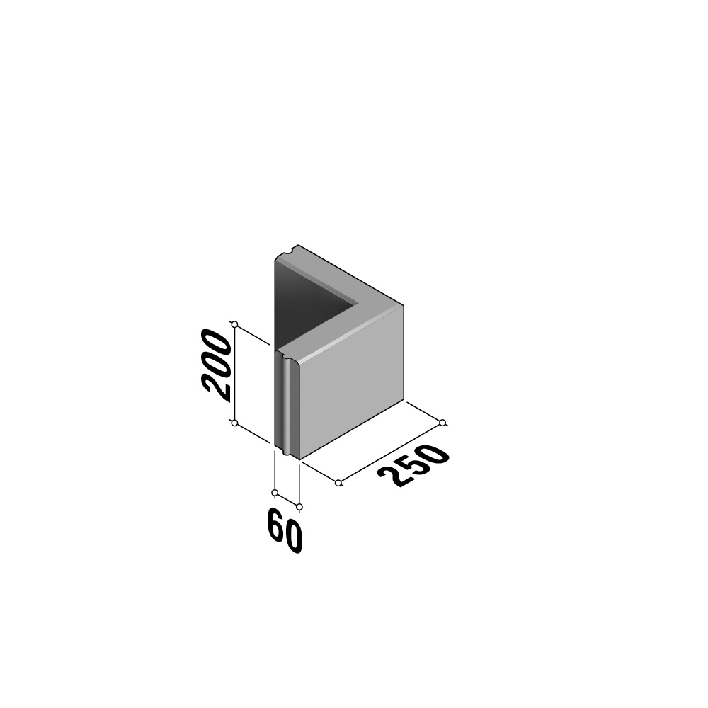 Boundary 60 | 60x200 | Return Corner | L-250 | External | 90° | Flat ...