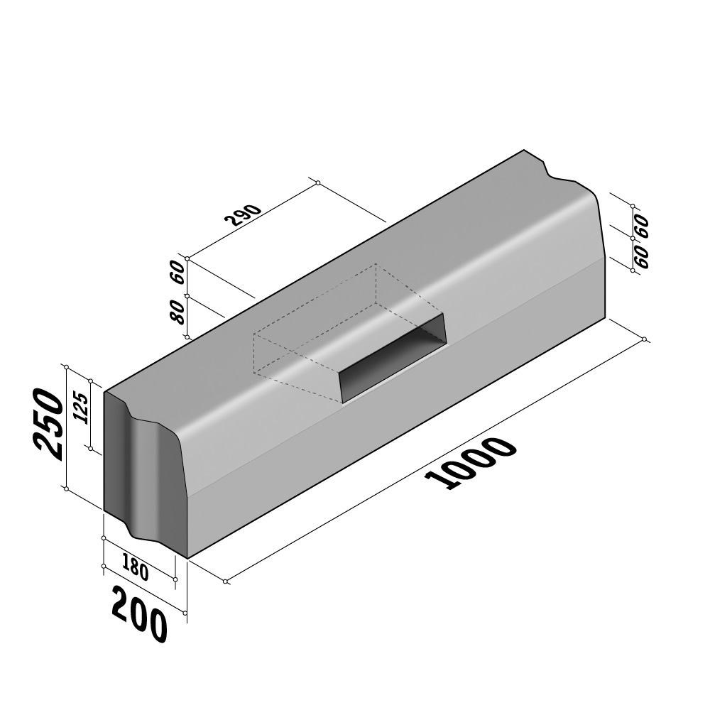 Drainage Slot | Slot 180-200x250 | Straight | L-1000 | Half-Battered | VB