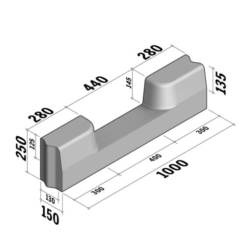 Drainage Gap  | Gap 130-150x250 | Straight | L-1000 | Half-Battered | VB