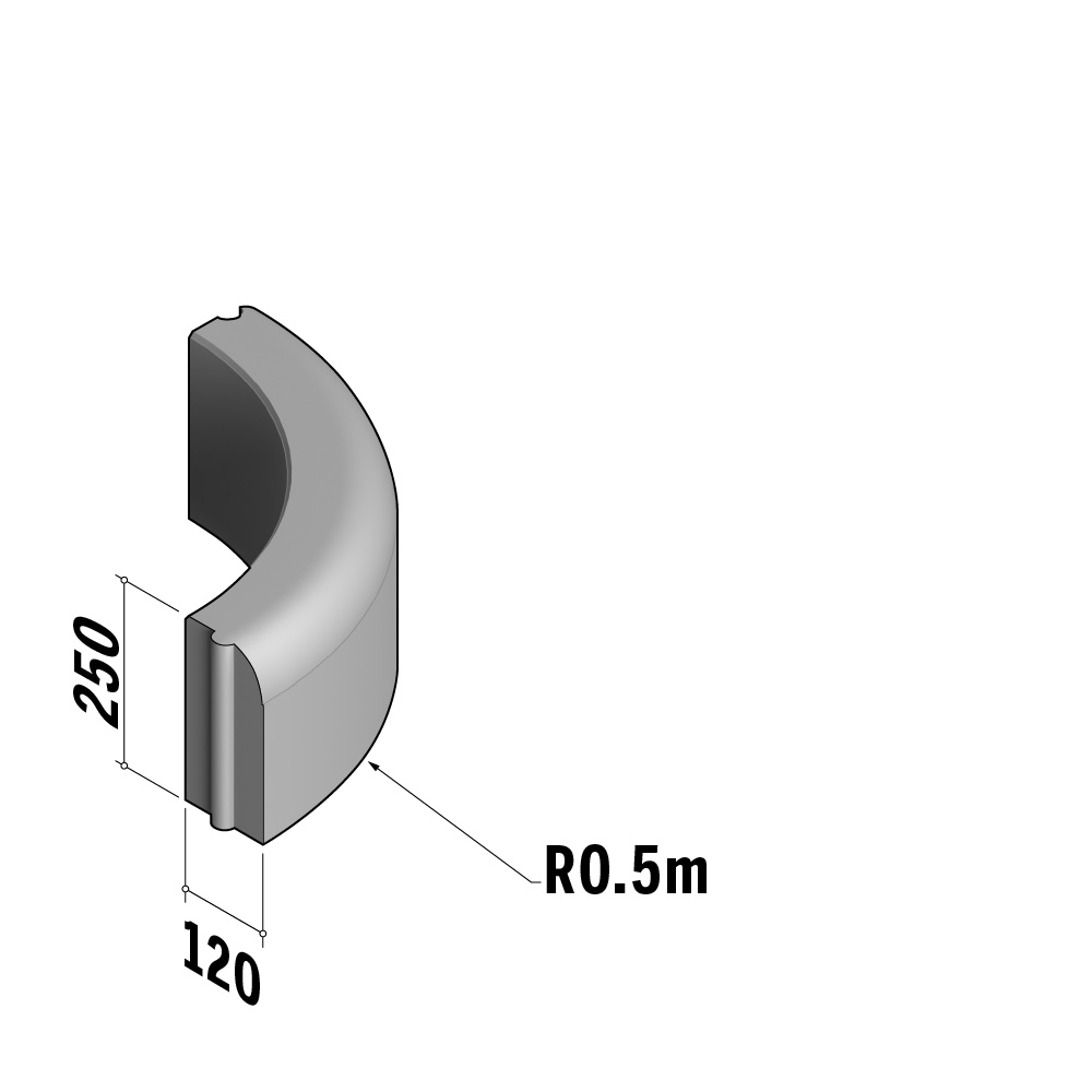 Edging 120 | 120x250 | Radius | L-785 | External | 0.5m | Rounded | HD
