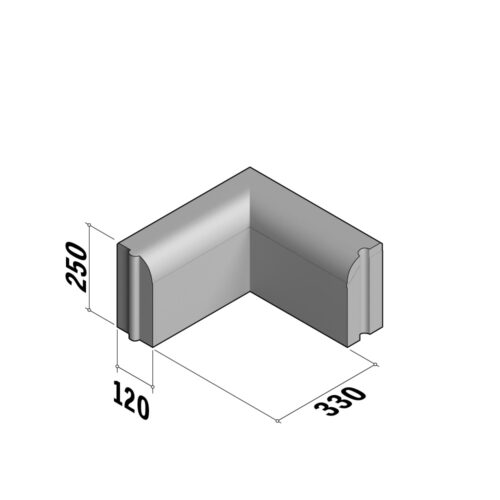 Edging 120 | 120x250 | Return Corner | L-330 | Internal | 90° | Rounded | HD