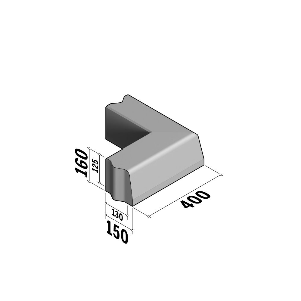 Highway 130-150x160 VB | 130-150x160 VB | Return Corner | L-400 | External | 90° | Half-Battered | VB