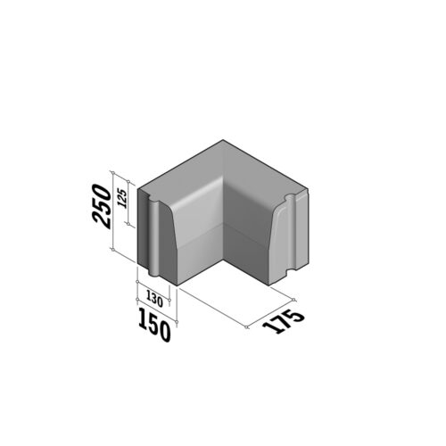 Highway 130-150x250 HD | 130-150x250 HD | Return Corner | L-175 | Internal | 90° | Half-Battered | HD