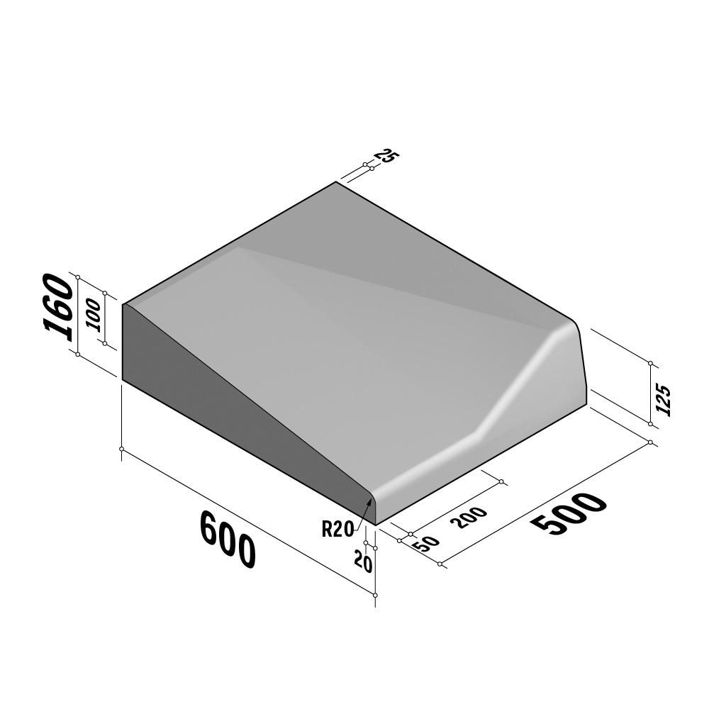 Entry Kerb Universal | 600x160 | L-500 | Right | Half-Battered | SQ