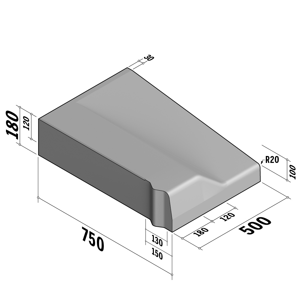 Entry Kerb 130-150 | 750x180 | L-500 | Left | Half-Battered | VBSQ