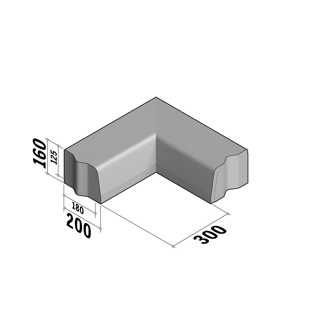 Highway 180-200x160 VB | 180-200x160 VB | Return Corner | L-300 | Internal | 90° | Half-Battered | VB