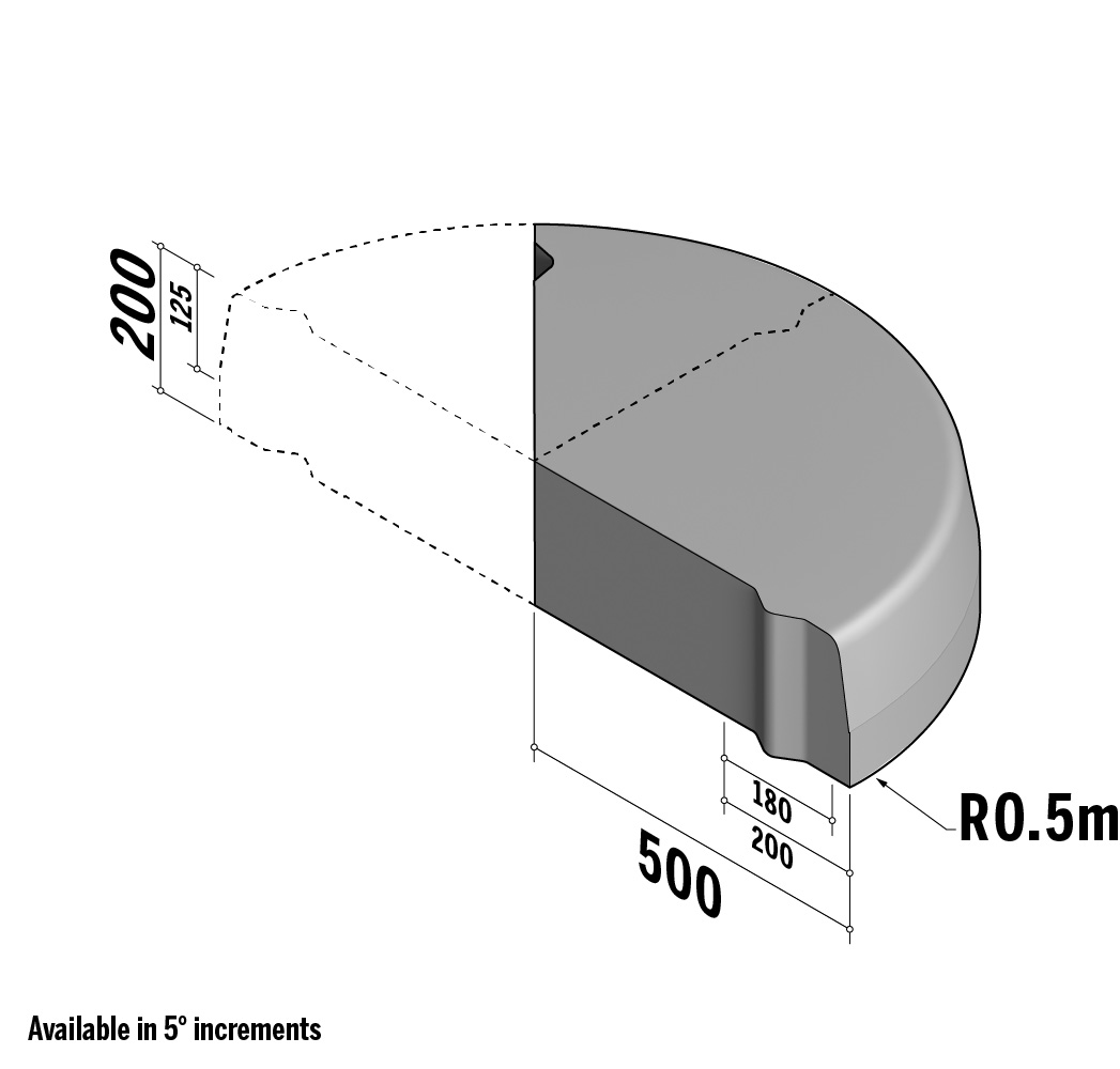 Highway 180-200x200 VB | 180-200x200 VB | Return Point | 170° | 0.5m | Half-Battered | VB