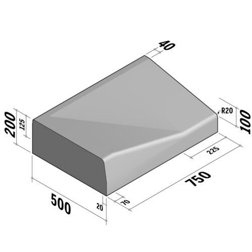 Highway 180-200 Entry | 500x200 | Entry Kerb | L-750 | Left | Half-Battered | SQ
