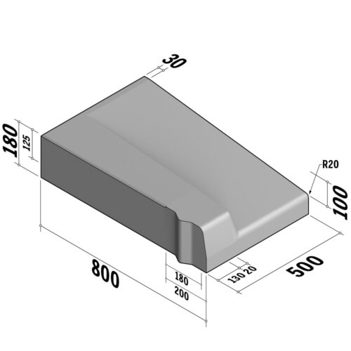 Highway 180-200 Entry | 800x180 | Entry Kerb | L-500 | Left | Half-Battered | VBSQ