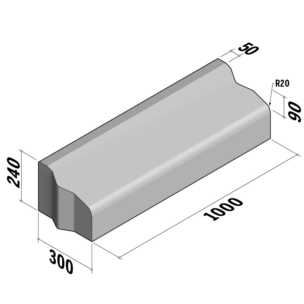 Entry Kerb 280-300 | 280-300x240 | L-1000 | Middle | Slope | VB