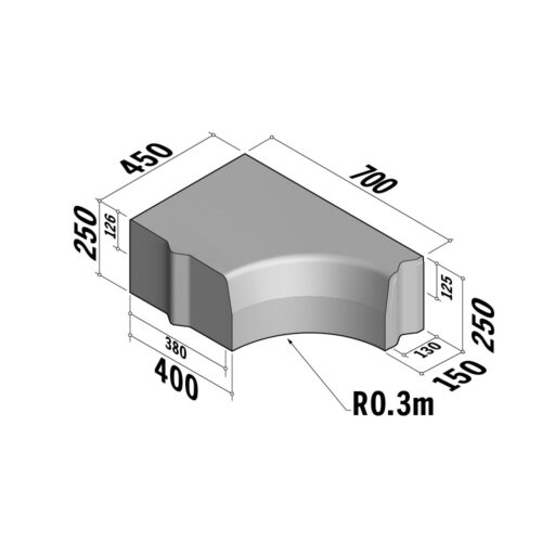 Highway 380-400x250 | 380-400x250 | Return Radial | to 130-150x250 | Internal | 90° | 0.3m | Half-Battered | VB