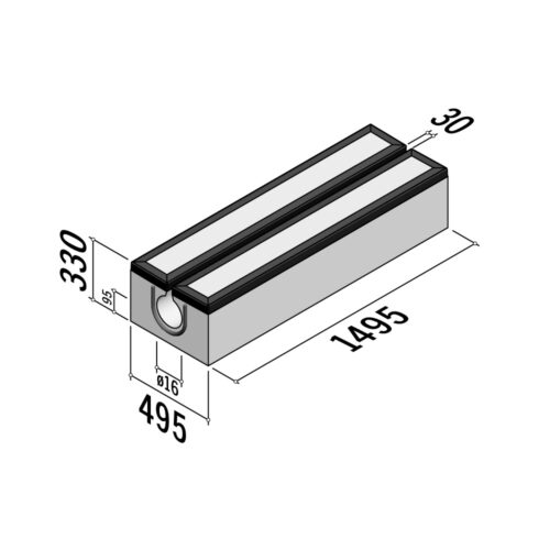 Double XL Drainage | Concealed Gutter with Metal Corner Edge | 495x330x1495