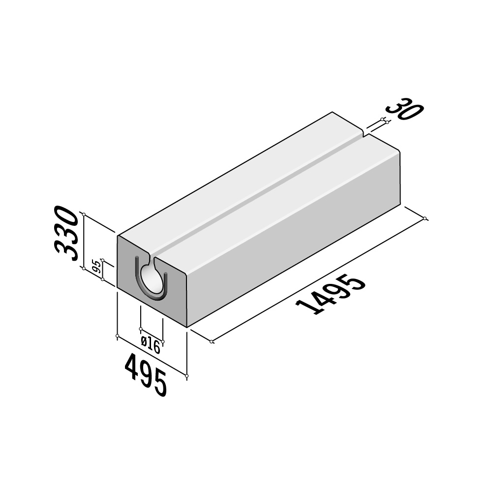 Double XL Drainage | Concealed Gutter with no Metal Corner Edge | 495x330x1495