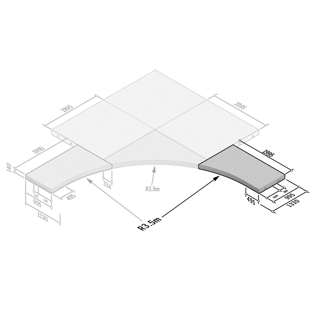 Double XL Sport | Corner R3.5m | 995-1330x1995x140 Right