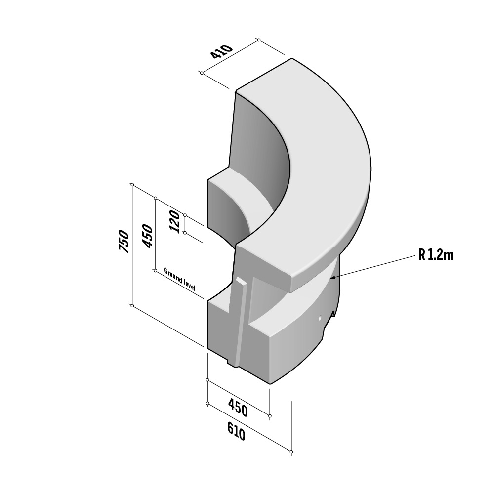 Greenline | Radius External | A 450 Seat | 410-450x750 | L2130 | 1.2m