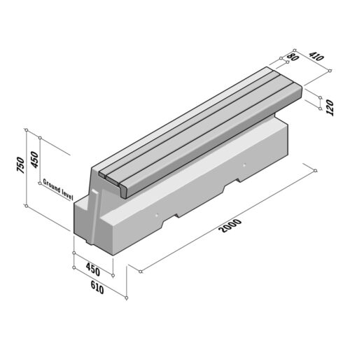 Greenline | Straight | A2 450 Seat | 3 Slats 7-14-9 Hardwood | 410-450x750 | L2000