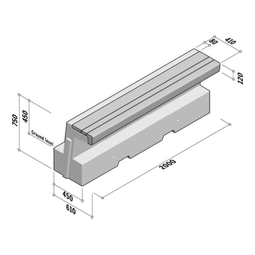 Greenline | Straight | A3 450 Seat | 3 Slats 14-7-9 Hardwood | 410-450x750 | L2000