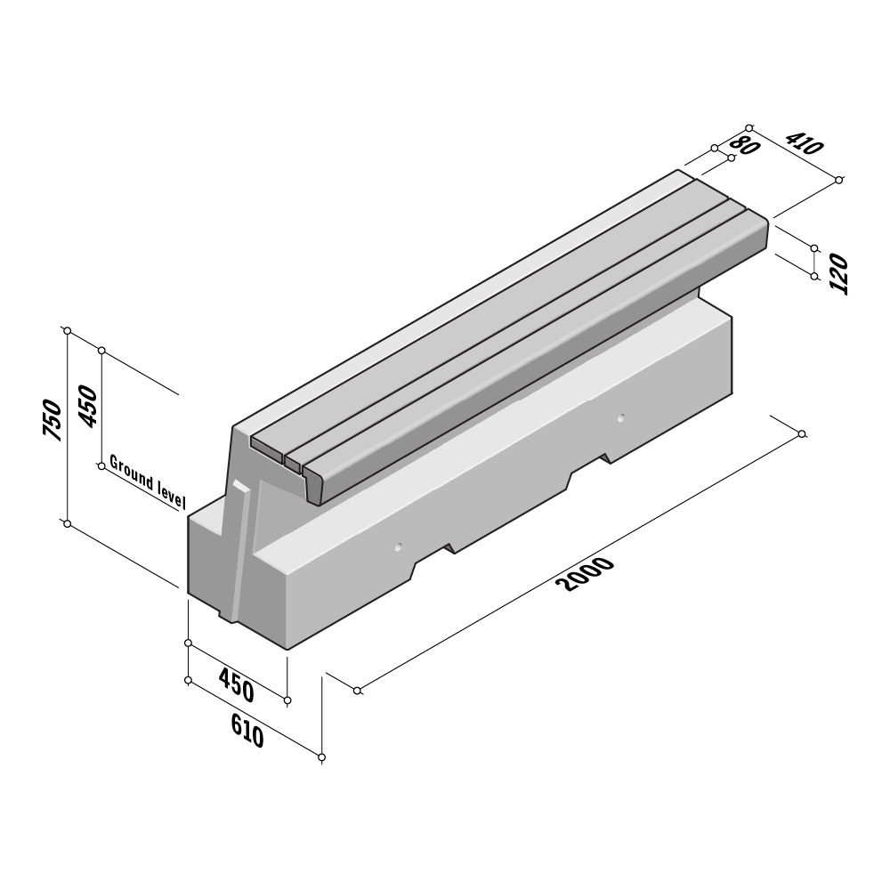 Greenline | Straight | A3 450 Seat | 3 Slats 14-7-9 Hardwood | 410-450x750 | L2000