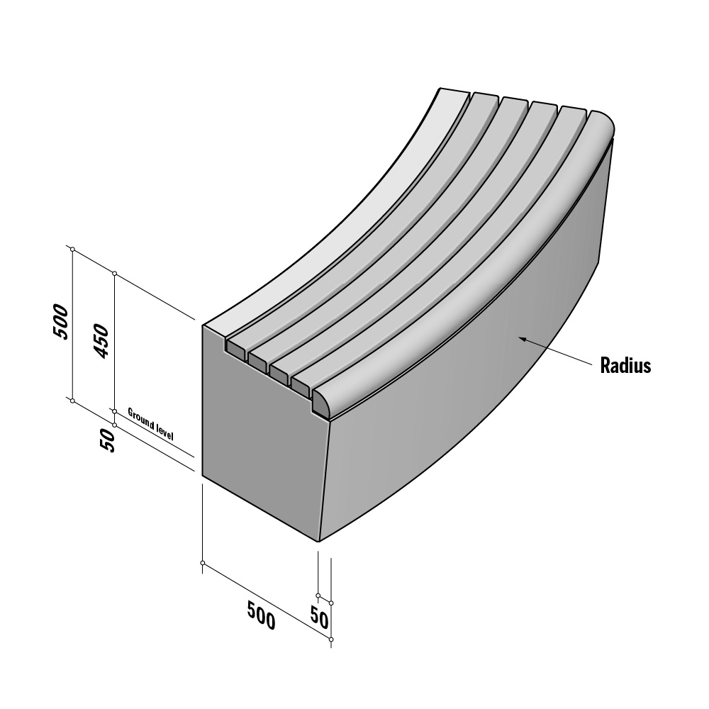 Solid | Radius External | Seat | 500-450x500 | L1570 | 3m