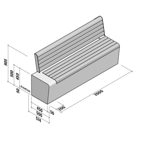 Solid | Straight | Seat with slim back | 500-450x500 | L2000 | Left