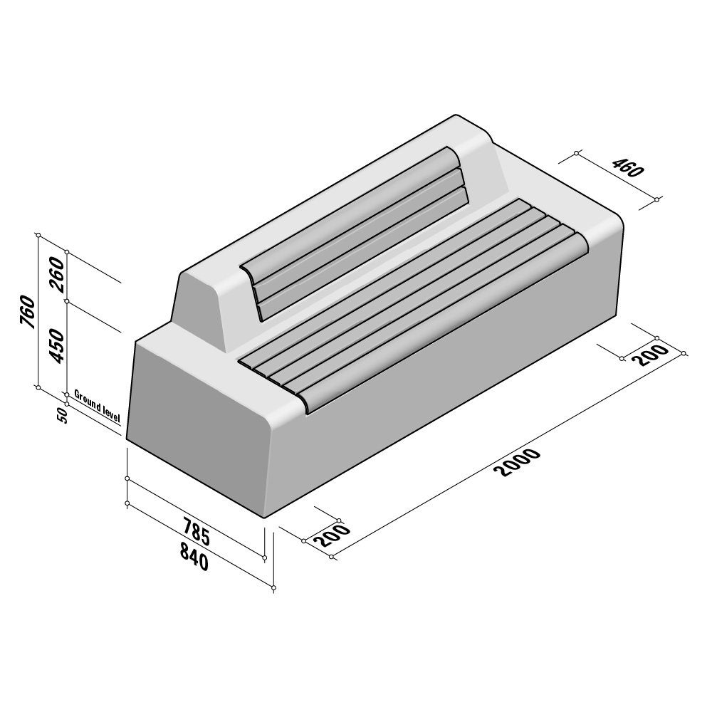 Solo | Seat with backrest | Straight | 840x760 | L2000