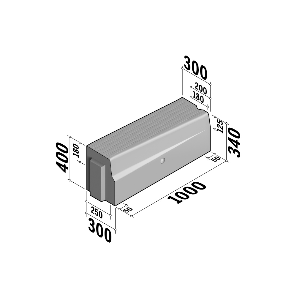 Bus Stop HOV | 250-300x400 | Transition | to 180-200x340 | L-1000 | Right | Half-Battered | VVBVB