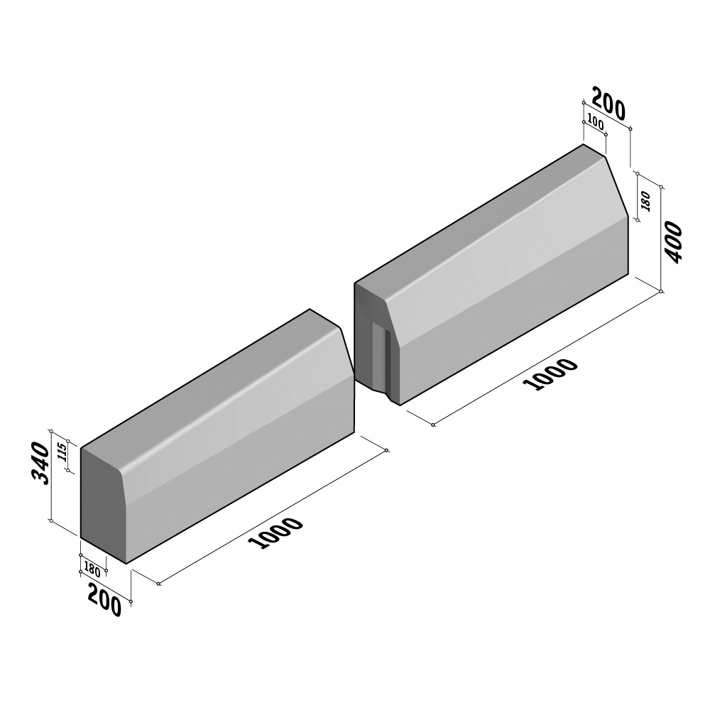 Bus Stop 100-200 | 100-200x400 | Transition COMBI | to 180-200x340 | L-1000 | Left | Half-Battered | VVBSQ