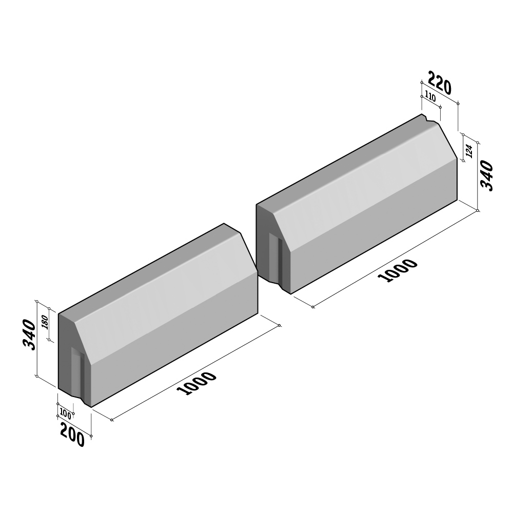 Bus Stop 100-200 | 100-200x400 | Transition COMBI | to 110-220x340 | L-1000 | Right | Half-Battered | VBVVB