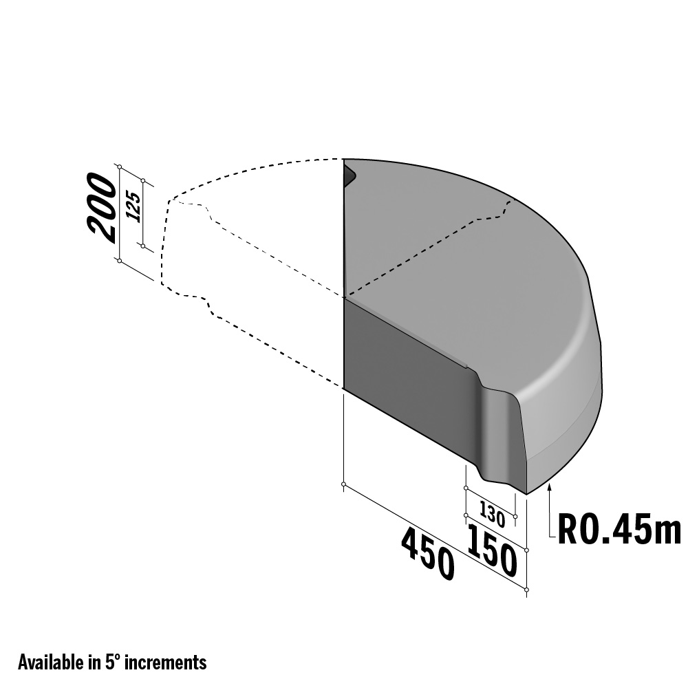 Highway 130-150x200 VB | 130-150x200 VB | Return Point | 135° | 0.45m | Half-Battered | VB