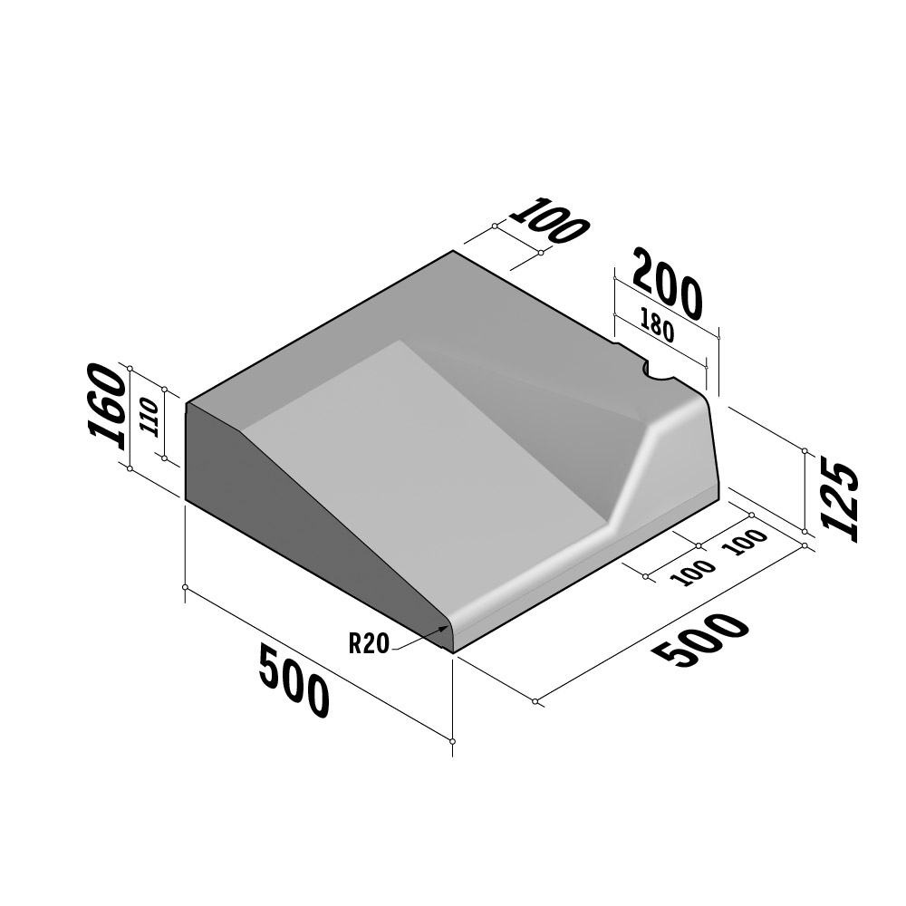 Entry Kerb 180-200 | 500x160 | L-500 | Right | Half-Battered | SQHD