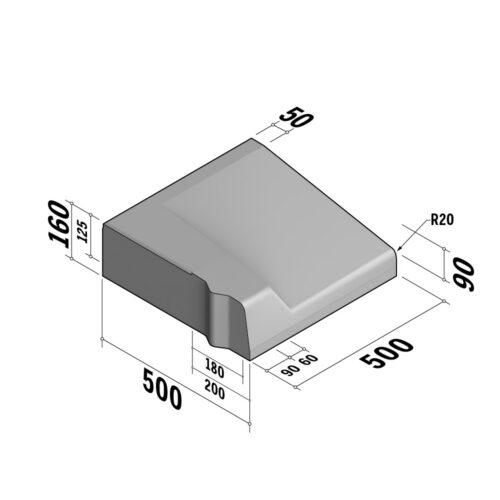 Entry Kerb 180-200 | 500x160 | L-500 | Left | Half-Battered | VBSQ