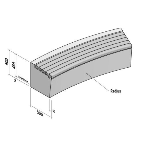 Solid | Radius Internal | Seat | 500-450x500 | L1170 | 1.5m