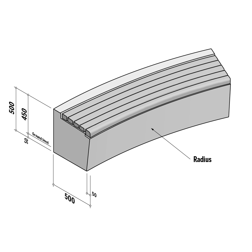 Solid | Radius Internal | Seat | 500-450x500 | L1170 | 1.5m