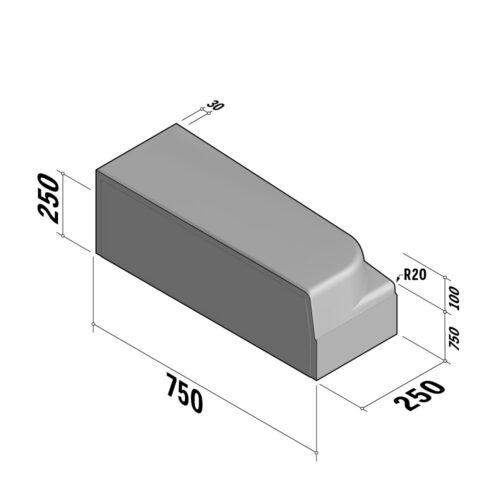 Entry Kerb Universal | 750x250 | L-250 | Left | Half-Battered | SQ
